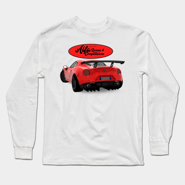 Alfa Romeo 4C Rosso Back Long Sleeve T-Shirt by PjesusArt